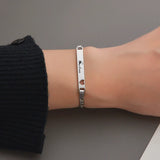 Engraved Date Name Bar Heart Bracelet Stainless Steel Women Jewelry