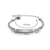 Engraved Date Name Bar Heart Bracelet Stainless Steel Women Jewelry