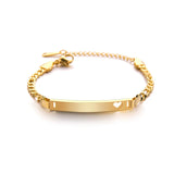 Engraved Date Name Bar Heart Bracelet Stainless Steel Women Jewelry