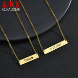 Auxauxme Name Bar Necklace Stainless Steel Engrave Names Date
