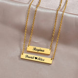 Auxauxme Name Bar Necklace Stainless Steel Engrave Names Date