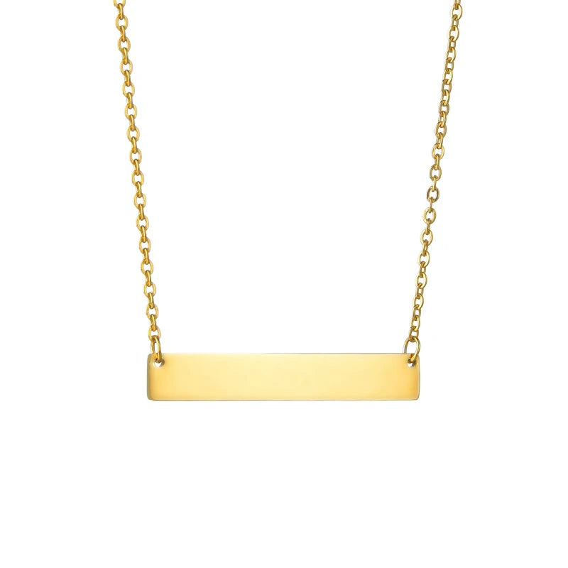 Auxauxme Name Bar Necklace Stainless Steel Engrave Names Date