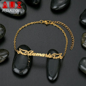 Auxauxme Custom Name Wing Bracelet Charms Stainless Steel for Women Kids