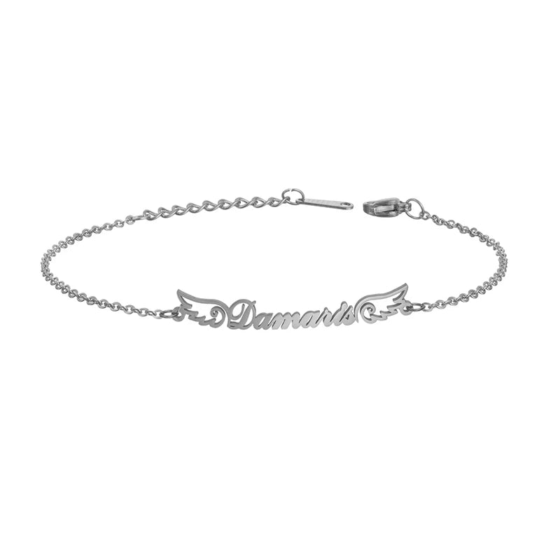 Auxauxme Custom Name Wing Bracelet Charms Stainless Steel for Women Kids