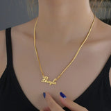 Auxauxme Snake Chain Name Necklace Stainless Steel Personalized Nameplate