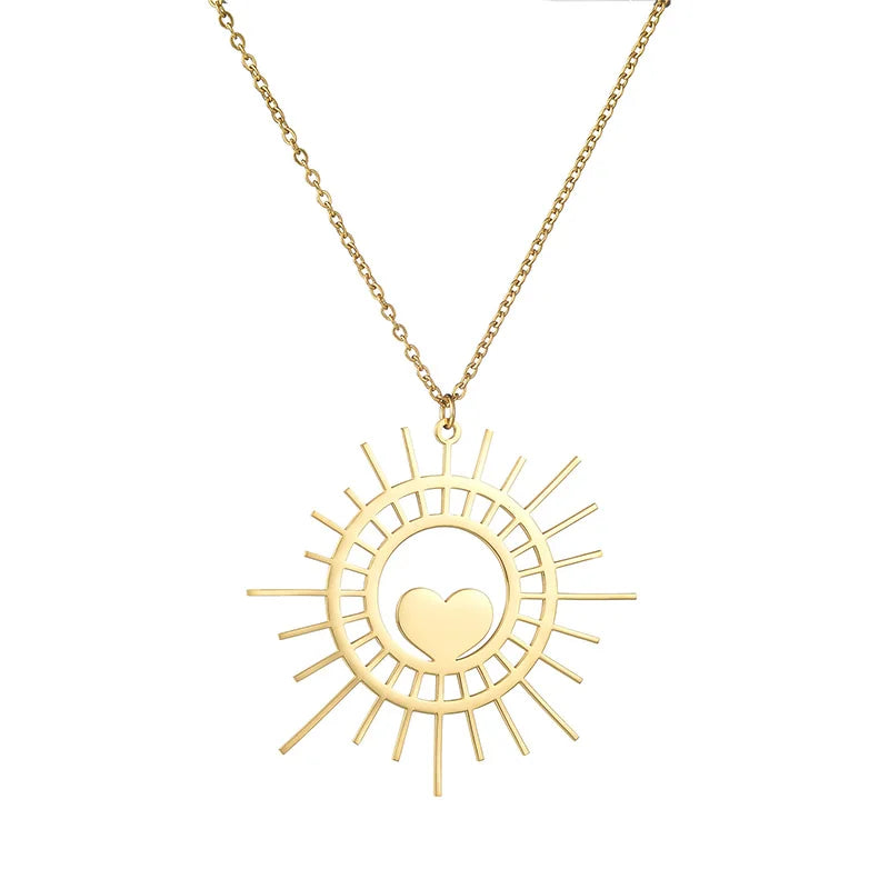 Auxauxme Sun Heart Necklace Personalized Stainless Steel Engraved Nameplate Chok
