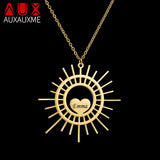 Auxauxme Sun Heart Necklace Personalized Stainless Steel Engraved Nameplate Chok