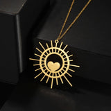Auxauxme Sun Heart Necklace Personalized Stainless Steel Engraved Nameplate Chok