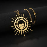 Auxauxme Sun Heart Necklace Personalized Stainless Steel Engraved Nameplate Chok