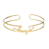 Auxauxme Personalized Name Heart Crown Bangle - Stainless Steel Golden