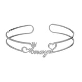 Auxauxme Personalized Name Heart Crown Bangle - Stainless Steel Golden