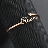 Auxauxme 3mm Heart Name Bangle for Women, Adjustable, Birthday Party