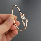Auxauxme 3mm Heart Name Bangle for Women, Adjustable, Birthday Party