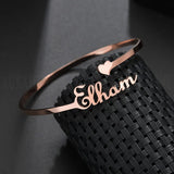 Auxauxme 3mm Heart Name Bangle for Women, Adjustable, Birthday Party