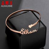 Auxauxme 3mm Heart Name Bangle for Women, Adjustable, Birthday Party