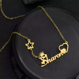 Auxauxme Crown Name Pendant Necklace Stainless Steel Personalized Choker