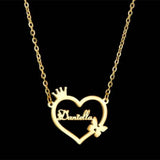 Auxauxme Crown Name Pendant Necklace Stainless Steel Personalized Choker