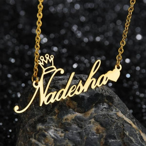 Auxauxme Crown Name Pendant Necklace Stainless Steel Personalized Choker