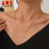 Auxauxme Name Necklace for Women Stainless Steel Personalized Nameplate Pendant