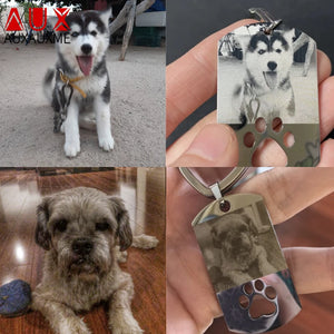 Auxauxme Pet Keychains Engrave Photo Name Dog Tag Keyring