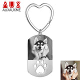 Auxauxme Pet Keychains Engrave Photo Name Dog Tag Keyring