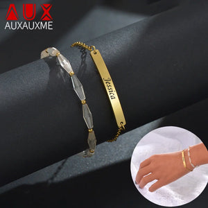 Auxauxme Engraved Name Bar Bracelet for Women