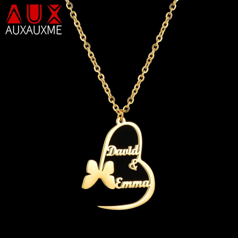 Personalized Butterfly Heart Name Necklace for Women
