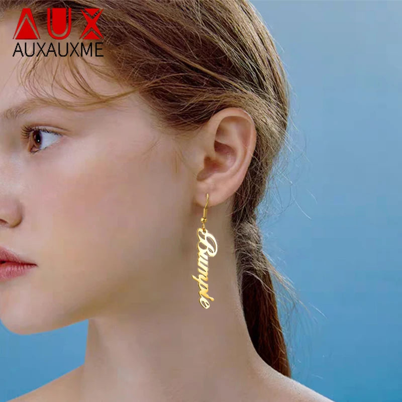 Auxauxme Name Earrings Stainless Steel Personalized Earring