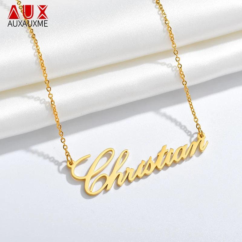 Auxauxme Personalized Name Necklace Cursive Nameplate Necklace