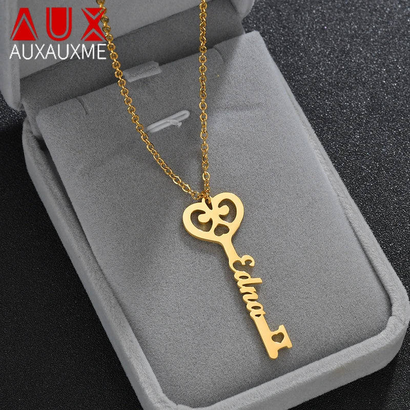 Auxauxme Personalized Key Any Name Necklaces Women Jewelry Custom Necklace