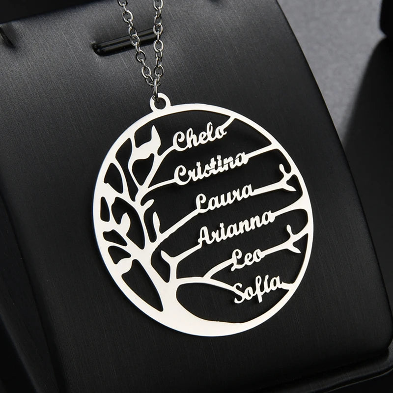 Personalized Tree Of Life Family Name Necklace with Birthstones