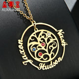 Personalized Tree Of Life Family Name Necklace with Birthstones