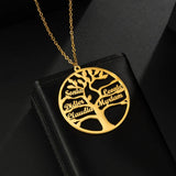 Personalized Tree of Life Names Necklace Stainless Steel for Family Member