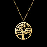 Personalized Tree of Life Names Necklace Stainless Steel for Family Member