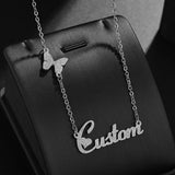 Shining Butterfly Name Necklace Matte Stainless Steel Heart Font Women Pendant