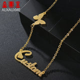 Shining Butterfly Name Necklace Matte Stainless Steel Heart Font Women Pendant