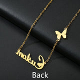 Shining Butterfly Name Necklace Matte Stainless Steel Heart Font Women Pendant