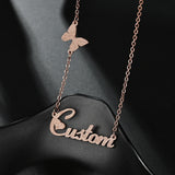 Shining Butterfly Name Necklace Matte Stainless Steel Heart Font Women Pendant