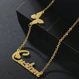 Shining Butterfly Name Necklace Matte Stainless Steel Heart Font Women Pendant
