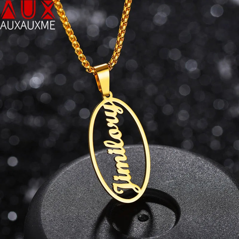 Personalized Oval Name Pendant Necklace for Women