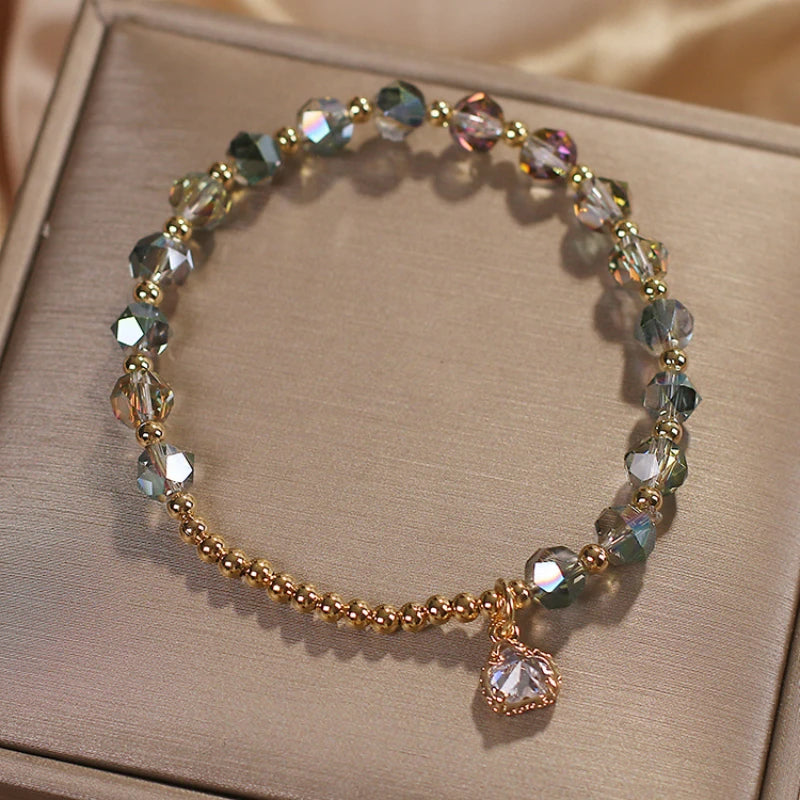 Natural Garnet Heart Pendant Beaded Bracelet for Women ASL43