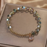 Natural Garnet Heart Pendant Beaded Bracelet for Women ASL43
