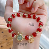 Rabbit Red Agate Hetian Jade Beaded Bracelets Women Fine Jewelry
