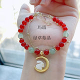 Rabbit Red Agate Hetian Jade Beaded Bracelets Women Fine Jewelry