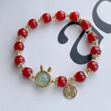 Rabbit Red Agate Hetian Jade Beaded Bracelets Women Fine Jewelry