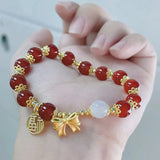Rabbit Red Agate Hetian Jade Beaded Bracelets Women Fine Jewelry