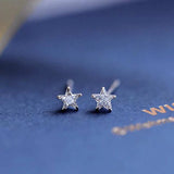 Small Star CZ Stud Earrings Sterling Silver 925 Lady Jewelry