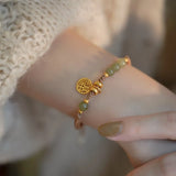 Natural Hetian Jade Lucky Charm Braided Bracelets for Women Girls