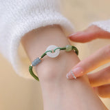 Natural Hetian Jade Lucky Charm Braided Bracelets for Women Girls