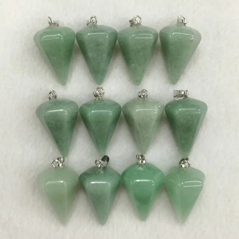 Aventurine Stone Pendulum Charms for Jewelry Making DIY 12pcs